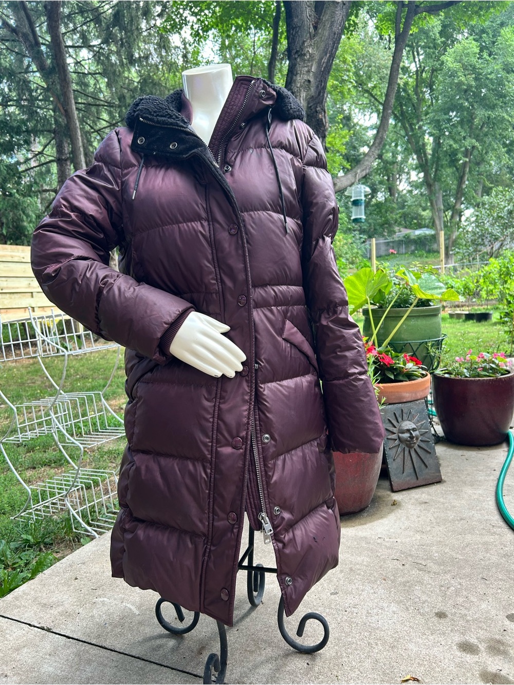 Coach Women's Long Puffer Coat in Plum Large